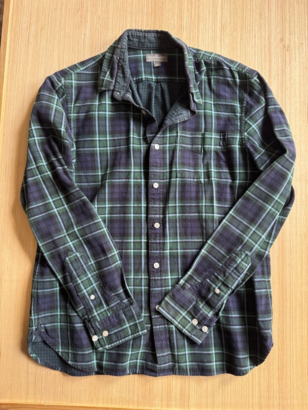 L.L. Bean Green and Navy Plaid Button-Down Shirt